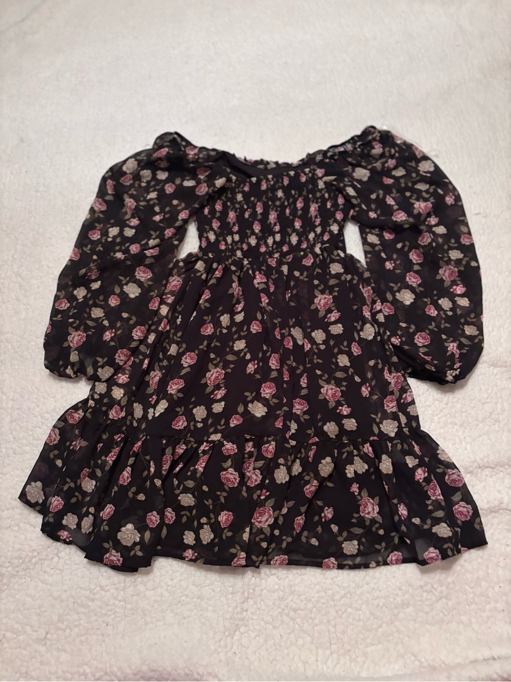 Forever 21 Black Floral Midi Dress with Pink & Cream Roses